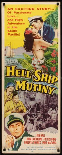8w255 HELL SHIP MUTINY insert '57 Jon Hall kisses tropical bikini babe, John Carradine, Peter Lorre