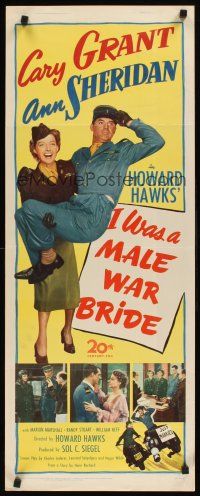 8w276 I WAS A MALE WAR BRIDE insert '49 Cary Grant carried by Ann Sheridan w/both in uniform!