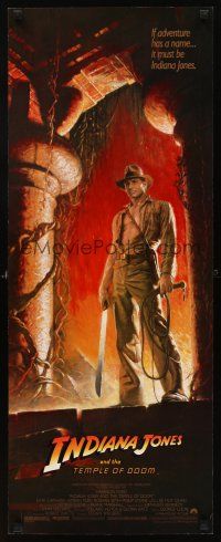 8w015 INDIANA JONES & THE TEMPLE OF DOOM insert '84 full-length art of Harrison Ford by Bruce Wolfe!