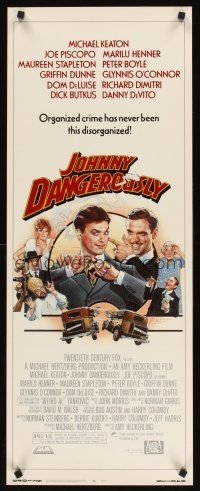 8w291 JOHNNY DANGEROUSLY insert '84 Drew Struzan art of gangsters Michael Keaton & Joe Piscopo!