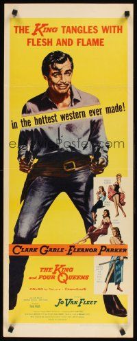8w303 KING & FOUR QUEENS insert '57 art of Clark Gable, sexy babes, the hottest western ever!