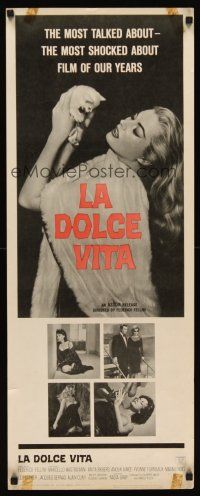 8w307 LA DOLCE VITA insert '61 Federico Fellini, Mastroianni, sexy Anita Ekberg holding kitten!