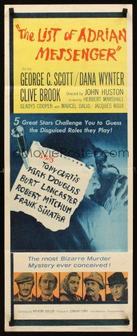 8w313 LIST OF ADRIAN MESSENGER insert '63 John Huston directs five heavily disguised great stars!
