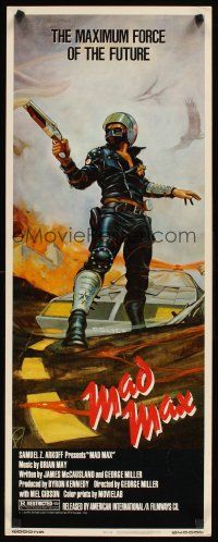 8w325 MAD MAX insert '80 art of wasteland cop Mel Gibson, George Miller Australian sci-fi classic!