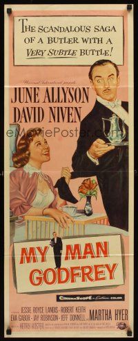 8w351 MY MAN GODFREY insert '57 close up artwork of June Allyson & butler David Niven!