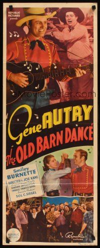 8w365 OLD BARN DANCE insert '38 great c/u of Gene Autry with guitar, Roy Rogers & Smiley Burnette!