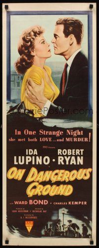 8w366 ON DANGEROUS GROUND insert '51 Nicholas Ray, close up art of Robert Ryan holding Ida Lupino!