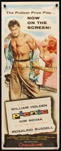 8w388 PICNIC insert '56 great art of barechested William Holden & sexy long-haired Kim Novak!
