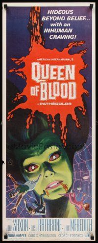 8w411 QUEEN OF BLOOD insert '66 Basil Rathbone, cool art of female monster & victims in her web!