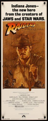 8w002 RAIDERS OF THE LOST ARK int'l insert '81 art of adventurer Harrison Ford by Richard Amsel!