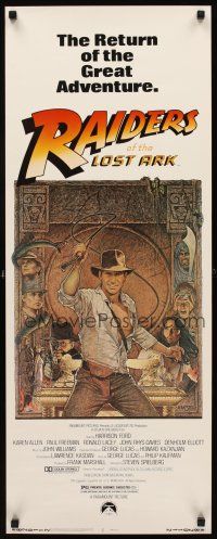 8w003 RAIDERS OF THE LOST ARK insert R82 great art of adventurer Harrison Ford by Richard Amsel!