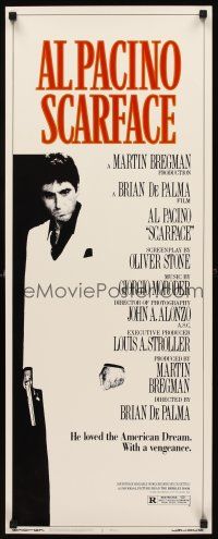 8w021 SCARFACE insert '83 Al Pacino as Tony Montana, directed by Brian De Palma, Oliver Stone