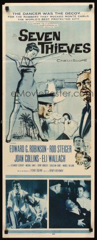 8w453 SEVEN THIEVES insert '59 cool art of Edward G. Robinson, Rod Steiger & sexy Joan Collins!