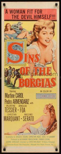 8w461 SINS OF THE BORGIAS insert '53 Christian-Jaque's Lucrece Borgia, sexy Martine Carol!