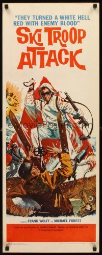 8w466 SKI TROOP ATTACK insert '60 Roger Corman, really wild World War II skier art!