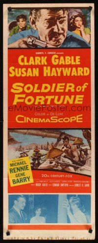 8w473 SOLDIER OF FORTUNE insert '55 art of Clark Gable shooting gun, plus Susan Hayward!