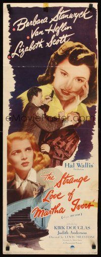 8w497 STRANGE LOVE OF MARTHA IVERS insert '46 Barbara Stanwyck, Van Heflin, Lizabeth Scott!