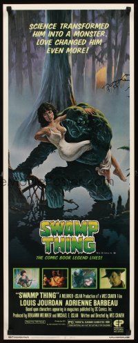 8w511 SWAMP THING insert '82 Wes Craven, Richard Hescox art of him holding sexy Adrienne Barbeau!
