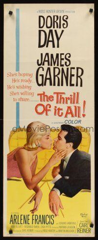 8w538 THRILL OF IT ALL insert '63 wonderful artwork of Doris Day kissing James Garner!