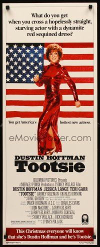 8w548 TOOTSIE insert '82 full-length Dustin Hoffman in drag by American flag!