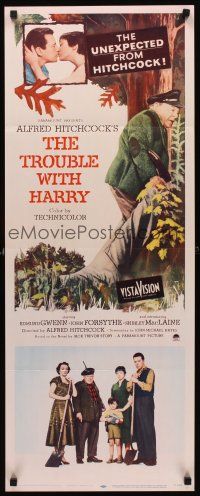 8w554 TROUBLE WITH HARRY insert '55 Alfred Hitchcock, Edmund Gwenn, Forsythe & Shirley MacLaine!