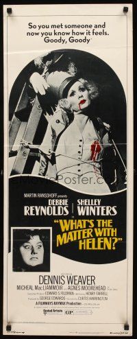 8w584 WHAT'S THE MATTER WITH HELEN insert '71 Debbie Reynolds, Shelley Winters, wild horror image!