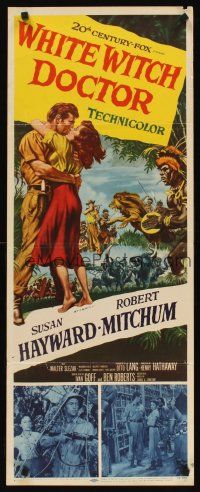 8w588 WHITE WITCH DOCTOR insert '53 art of Susan Hayward & Robert Mitchum in African jungle!