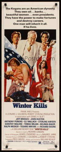 8w594 WINTER KILLS insert '79 John Solie art of Jeff Bridges, John Huston & Dorothy Malone!