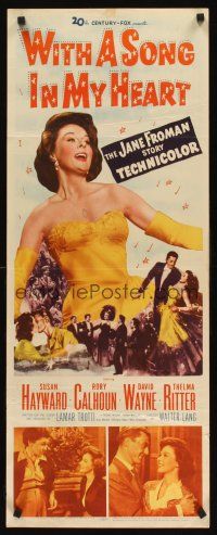 8w596 WITH A SONG IN MY HEART insert '52 artwork of elegant Susan Hayward as singer Jane Froman!