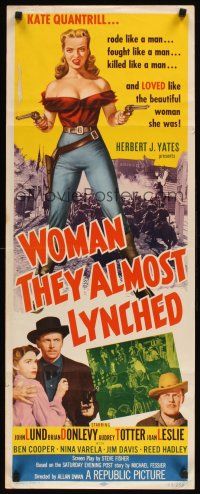 8w597 WOMAN THEY ALMOST LYNCHED insert '53 great art of super sexy female gunfighter Audrey Totter!