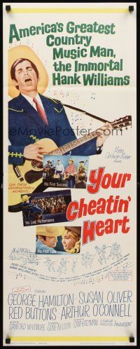 8w613 YOUR CHEATIN' HEART insert '64 great image of George Hamilton as Hank Williams with guitar!