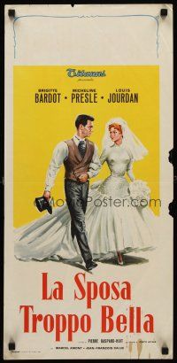 8w642 BRIDE IS MUCH TOO BEAUTIFUL Italian locandina '58 art of Brigitte Bardot in wedding dress!