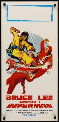 8w643 BRUCE LEE AGAINST SUPERMEN Italian locandina '76 art of Yi Tao Chang in action in title role!