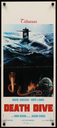 8w662 DEATH DIVE Italian locandina '75 cool art of submarine, deep sea diver & cobra by Crovato!