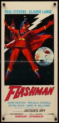 8w681 FLASHMAN Italian locandina '67 Claude Lange, art of wacky Italian superhero!