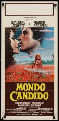 8w723 MONDO CANDIDO Italian locandina '75 Nistri art of naked woman with machine gun!