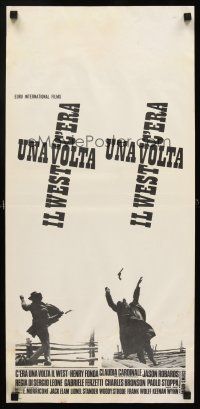 8w730 ONCE UPON A TIME IN THE WEST Italian locandina R70s Sergio Leone, gunfighters in a showdown!