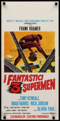 8w775 THREE FANTASTIC SUPERMEN Italian locandina '67 artwork of heroes & thief with money bag!