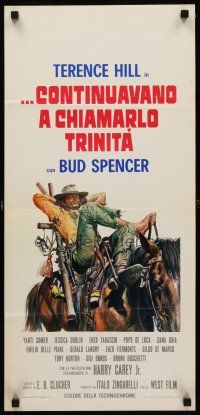 8w784 TRINITY IS STILL MY NAME Italian locandina '71 art of cowboy Terence Hill relaxing on horse!