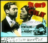 8x045 BLOND CHEAT style A glass slide '38 close up of Joan Fontaine grabbing Derrick de Marney!