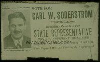 8x016 CARL W. SODERSTROM advertising glass slide '20s Republican candidate for State Representative