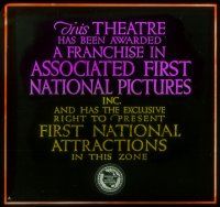 8x064 FIRST NATIONAL style A advertising glass slide '20s this theatre has been awarded a franchise!
