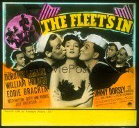 8x067 FLEET'S IN glass slide '42 Dorothy Lamour kissed by William Holden & Bracken, Jimmy Dorsey!