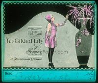 8x072 GILDED LILY glass slide '21 cool art of pretty Mae Murray looking at flowers in giant vase!