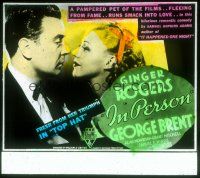 8x087 IN PERSON glass slide '35 romantic close up of Ginger Rogers & George Brent!
