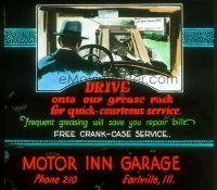 8x013 SET OF 2 MOTOR INN GARAGE GLASS SLIDES advertising '20s drive onto our courteous grease rack!