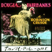 8x107 MR. ROBINSON CRUSOE glass slide '32 dashing Douglas Fairbanks carrying sexy island babe!