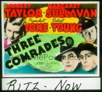 8x153 THREE COMRADES glass slide '38 Robert Taylor, Margaret Sullavan, Franchot Tone, Young