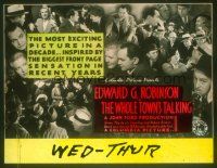 8x168 WHOLE TOWN'S TALKING glass slide '35 Edward G. Robinson in dual role, Jean Arthur, John Ford