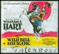 8x169 WILD BILL HICKOK glass slide '23 art of William S. Hart in the title role on rearing horse!